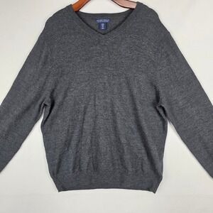 Allen‎ Solly Mens XL Gray 100% Extra Fine Merino Wool V-Neck Sweater Knit Top